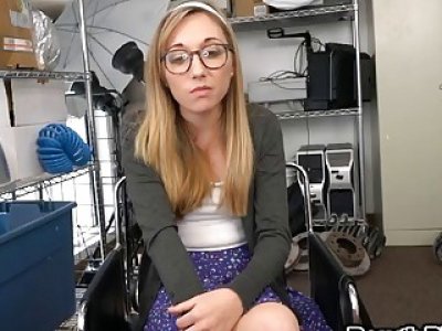 Nerdy blonde Emma Haize take black boner in office