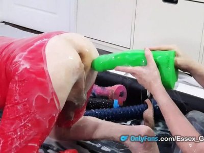 British milf lisa essex gets slippery with slime lube huge dildos in pool fun