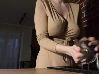 Feralberryy gets fucked hard in the kitchen at night - big tits bouncing, tight pussy, warm cum on tits pov