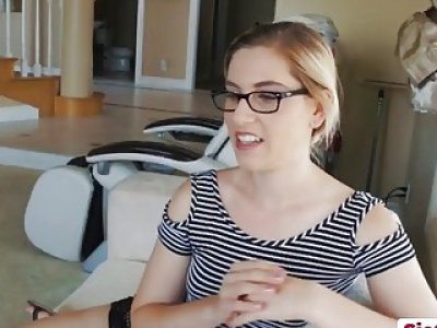 Glowing nerdy teen Nikki confessed big crush to her big cock stepbrother